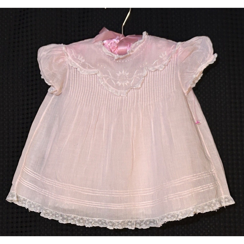 Vtg Adorable Baby Dress Slip 1950s Cotton Famous Philippines Light Pink Handmade